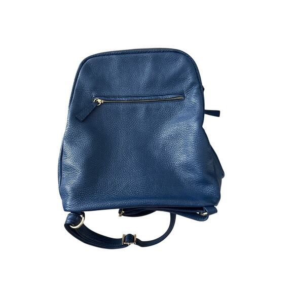 Bruno Rossi Italian Leather Backpack Navy Blue Convertible - Picture 4 of 7